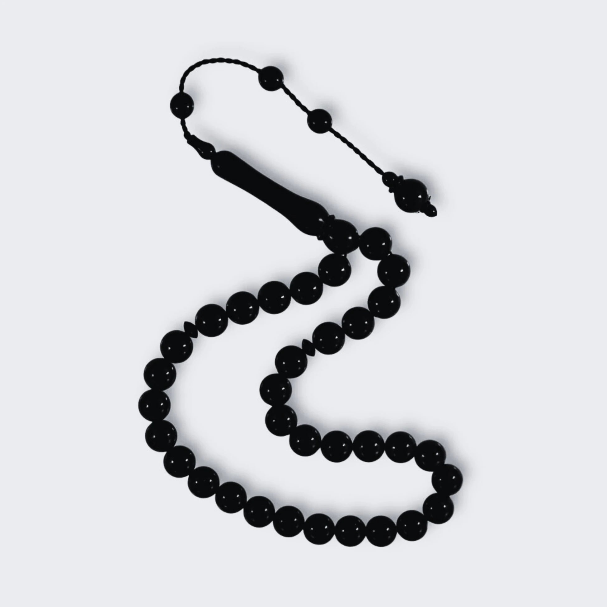 Wrist-Length Certified Erzurum Oltu Stone Tasbih, Plain, Master Craftsmanship, 8mm