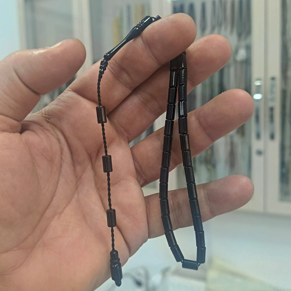Small Cut Erzurum Oltu Stone Tasbih, Plain, with Adjustable Clasp, 4.5x8mm