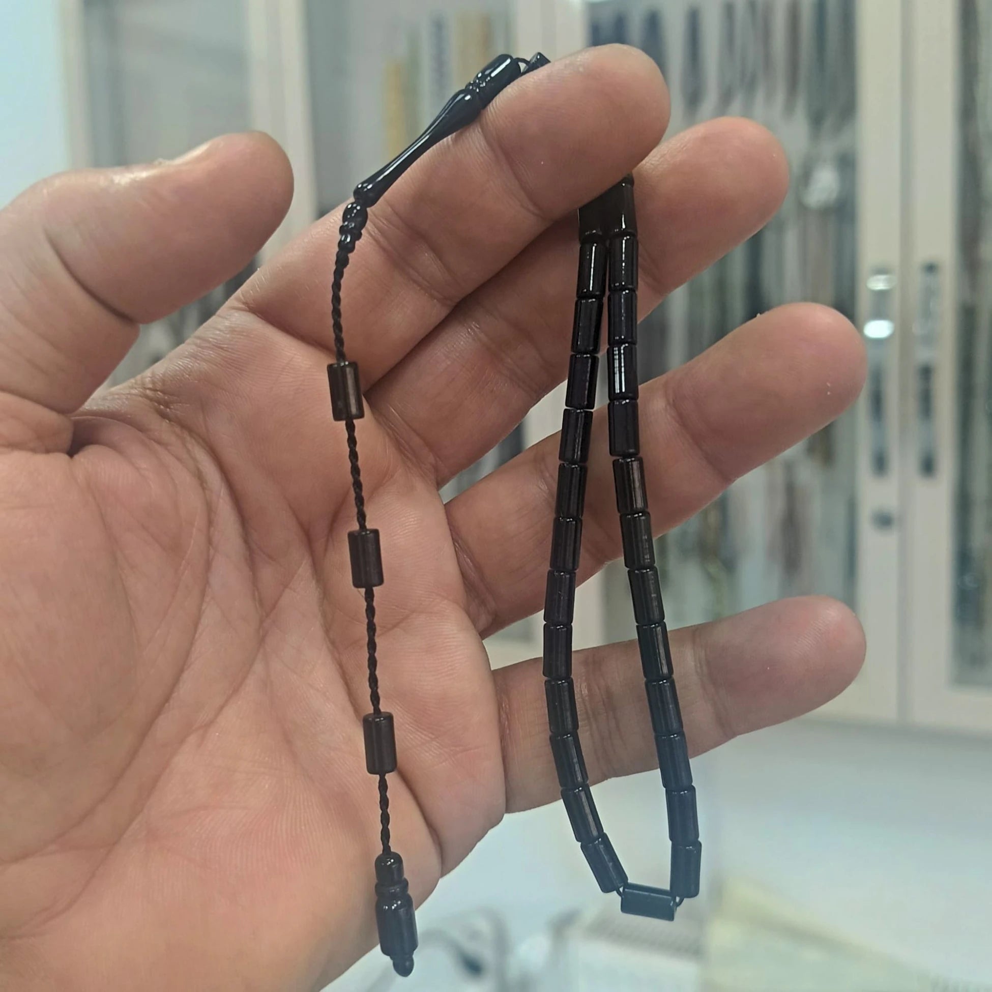 Small Cut Erzurum Oltu Stone Tasbih, Plain, with Adjustable Clasp, 4.5x8mm