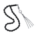 Oval-Cut Press Oltu Stone Tasbih with Silver-Plated Tassel, 8x10mm