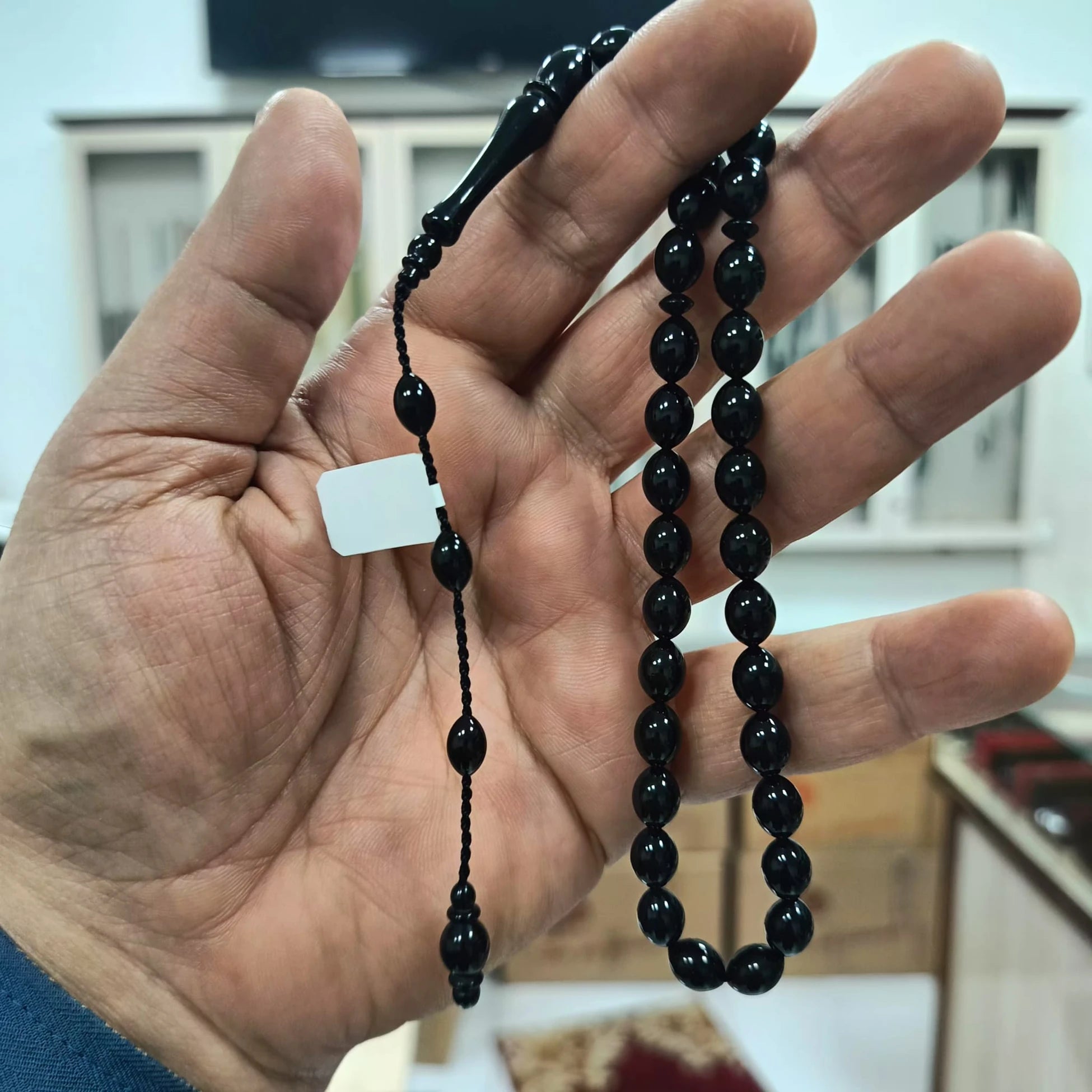 Barley-Cut Certified Erzurum Oltu Stone Tasbih, 7x9mm, Master Craftsmanship