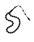 Wrist-Length Certified Erzurum Oltu Stone Tasbih with Turquoise & Silver Inlay, 7mm