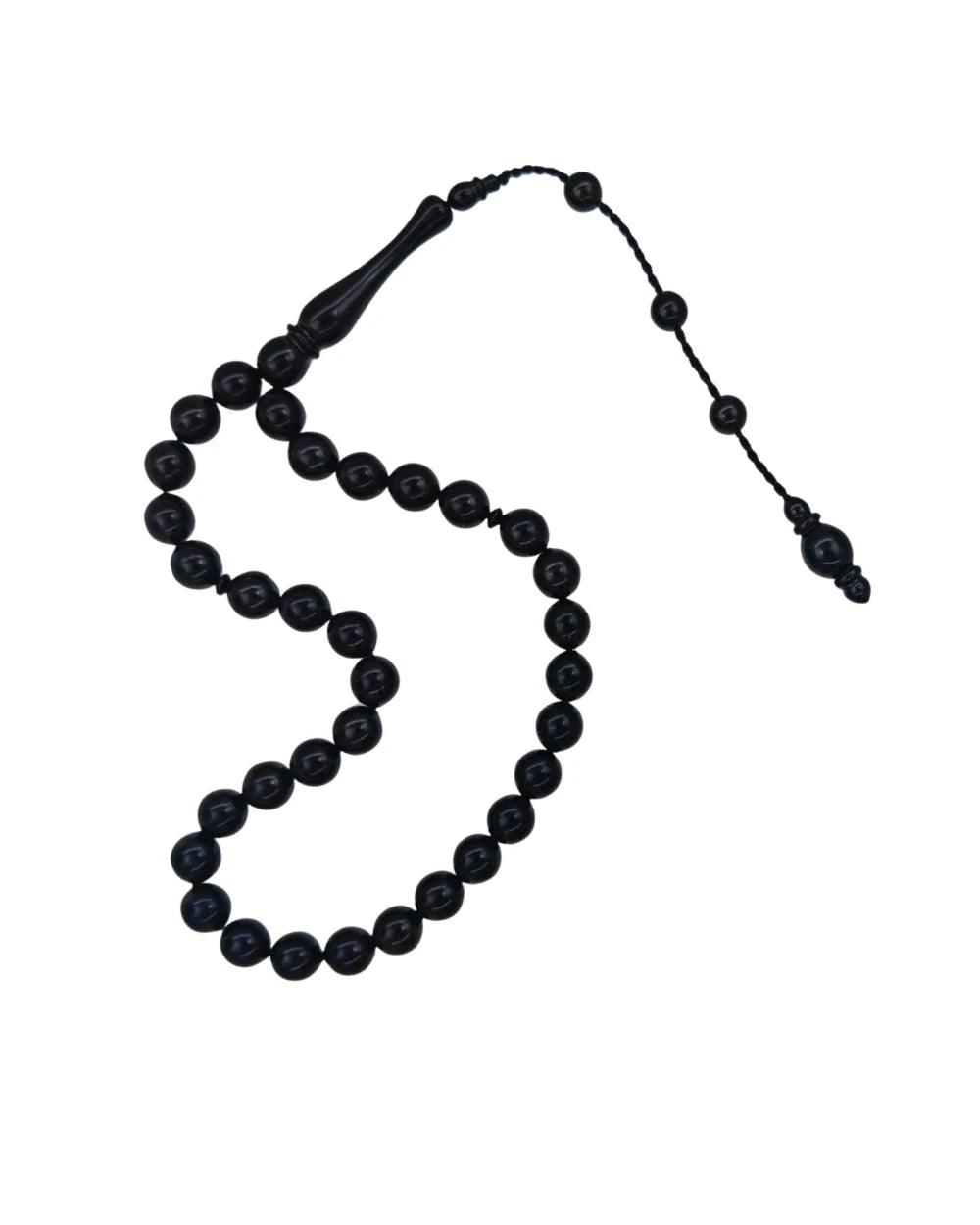 Wrist-Length Certified Erzurum Oltu Stone Tasbih with Turquoise & Silver Inlay, 7mm