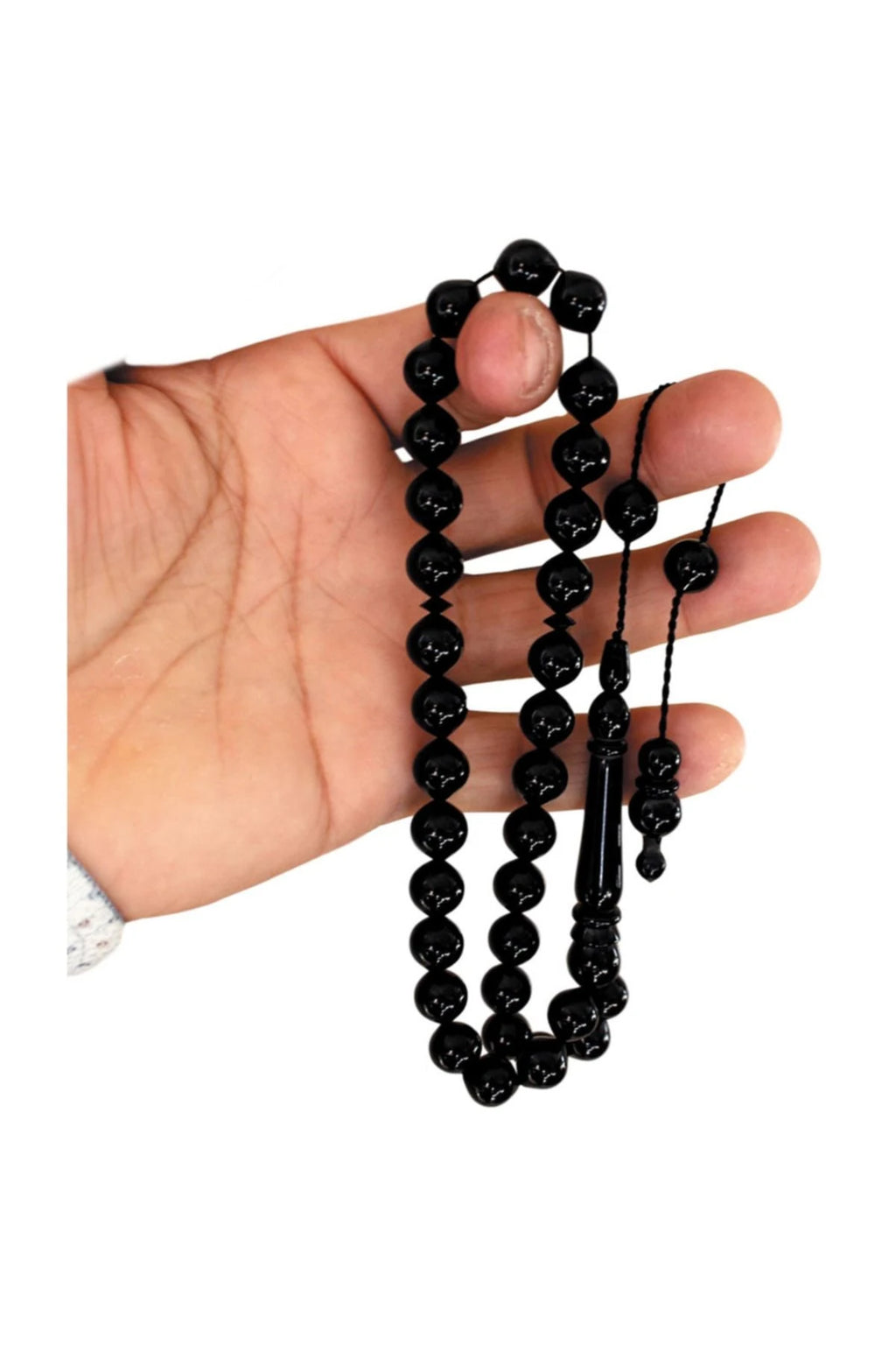 Turnip-Cut Erzurum Oltu Stone Tasbih, 10x11mm, with Adjustable Clasp