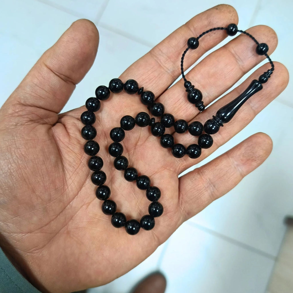 Wrist-Length Certified Erzurum Oltu Stone Tasbih, Plain, Master Craftsmanship, 8mm