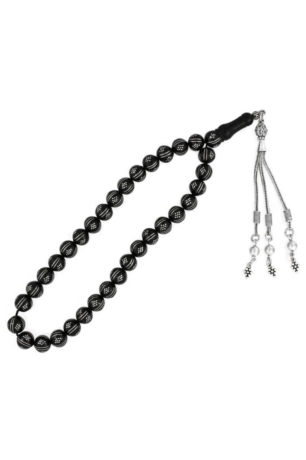 Certified Erzurum Oltu Stone Tasbih with Sterling Silver Inlay, 9mm