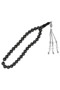 Certified Erzurum Oltu Stone Tasbih with Sterling Silver Inlay, 9mm