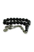 Press Oltu Stone Mascot Worry Beads, Large Bead, Silver-Plated Inlay, 15mm