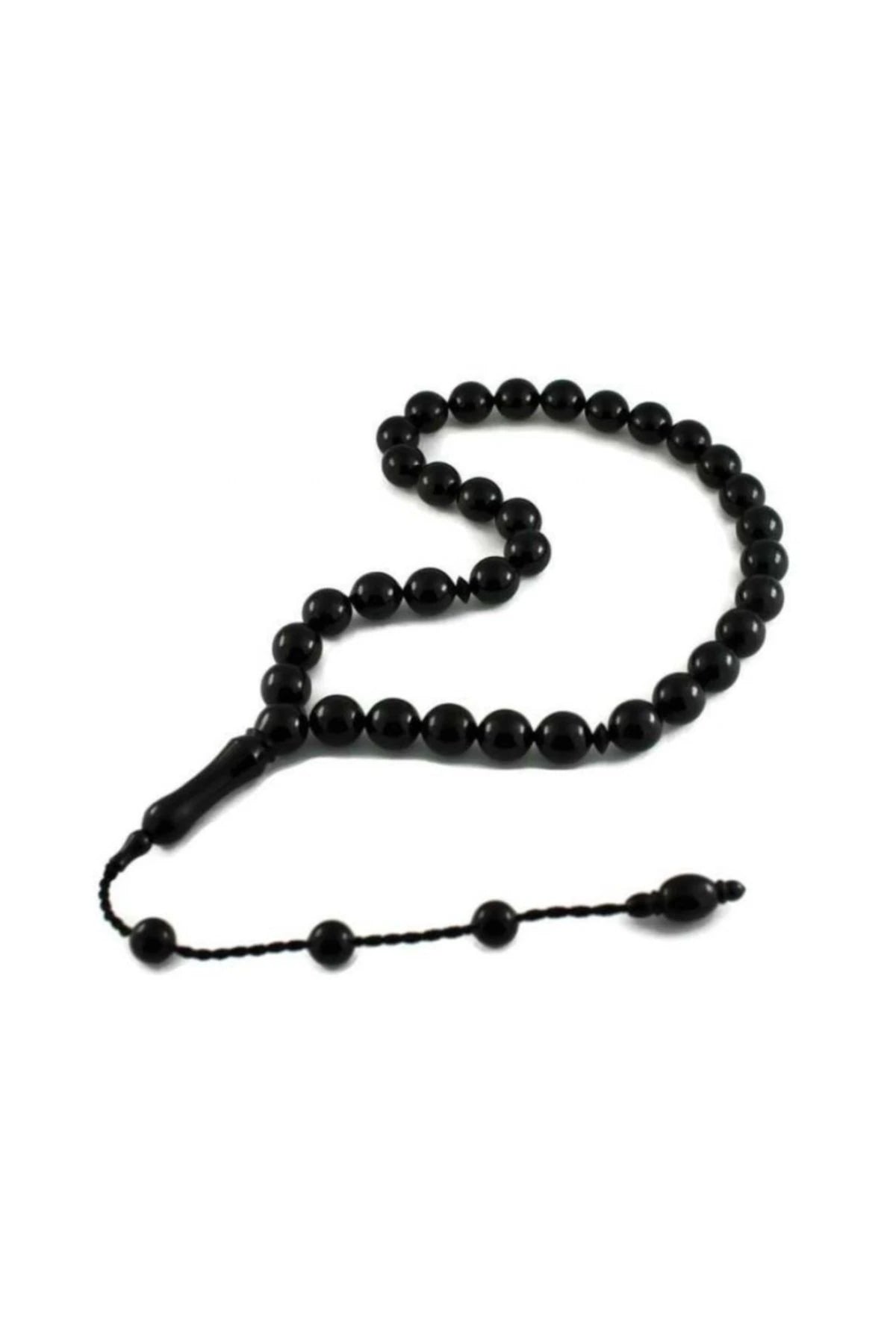 Round-Cut Certified Erzurum Oltu Stone Tasbih, Plain, 12mm