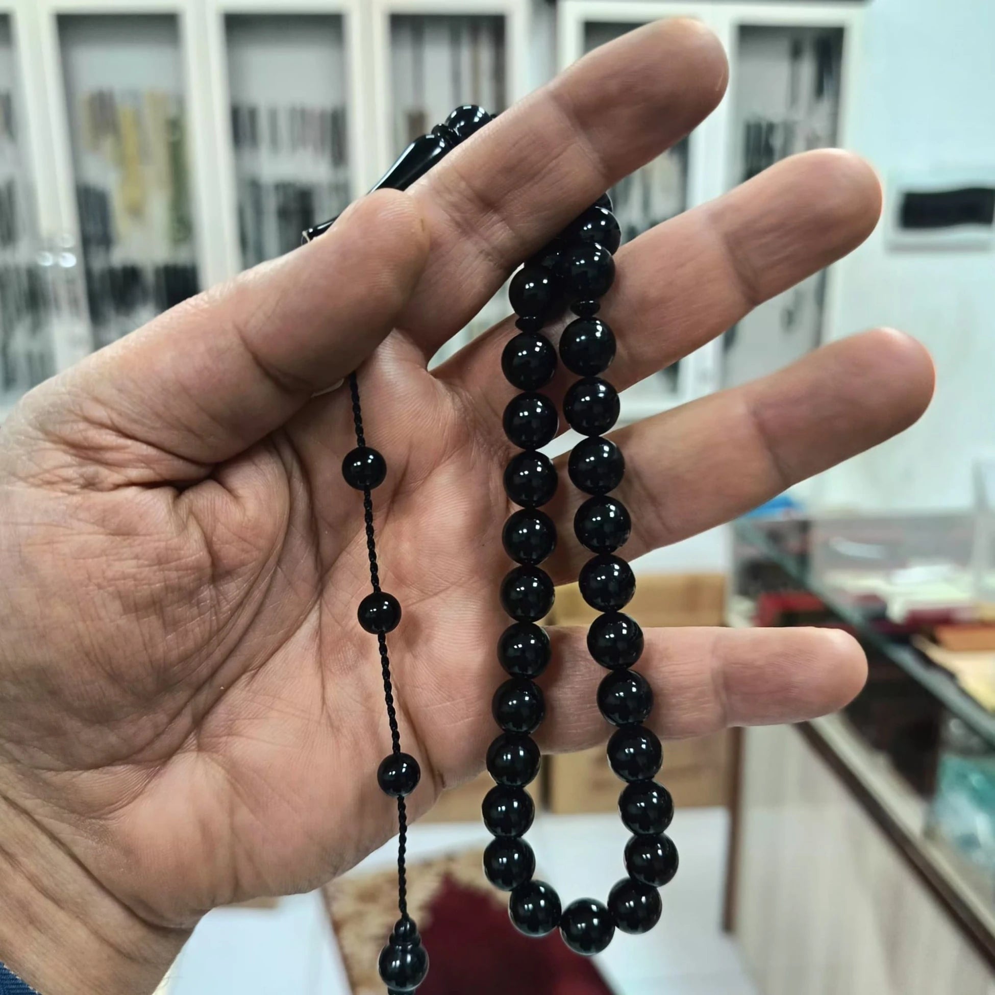 Round-Cut Certified Erzurum Oltu Stone Tasbih, 9.5mm, Master Craftsmanship