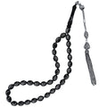Spiderweb Sterling Silver Inlay Tasbih, Erzurum Oltu Stone, 7.5x10.5mm