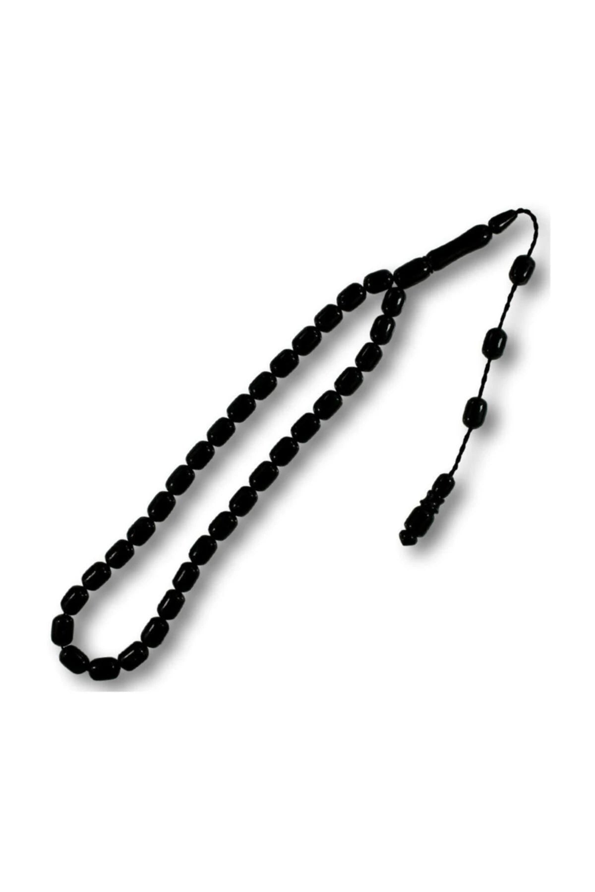 Capsule-Cut Erzurum Oltu Stone Tasbih, Plain, with Adjustable Clasp, 7x11mm