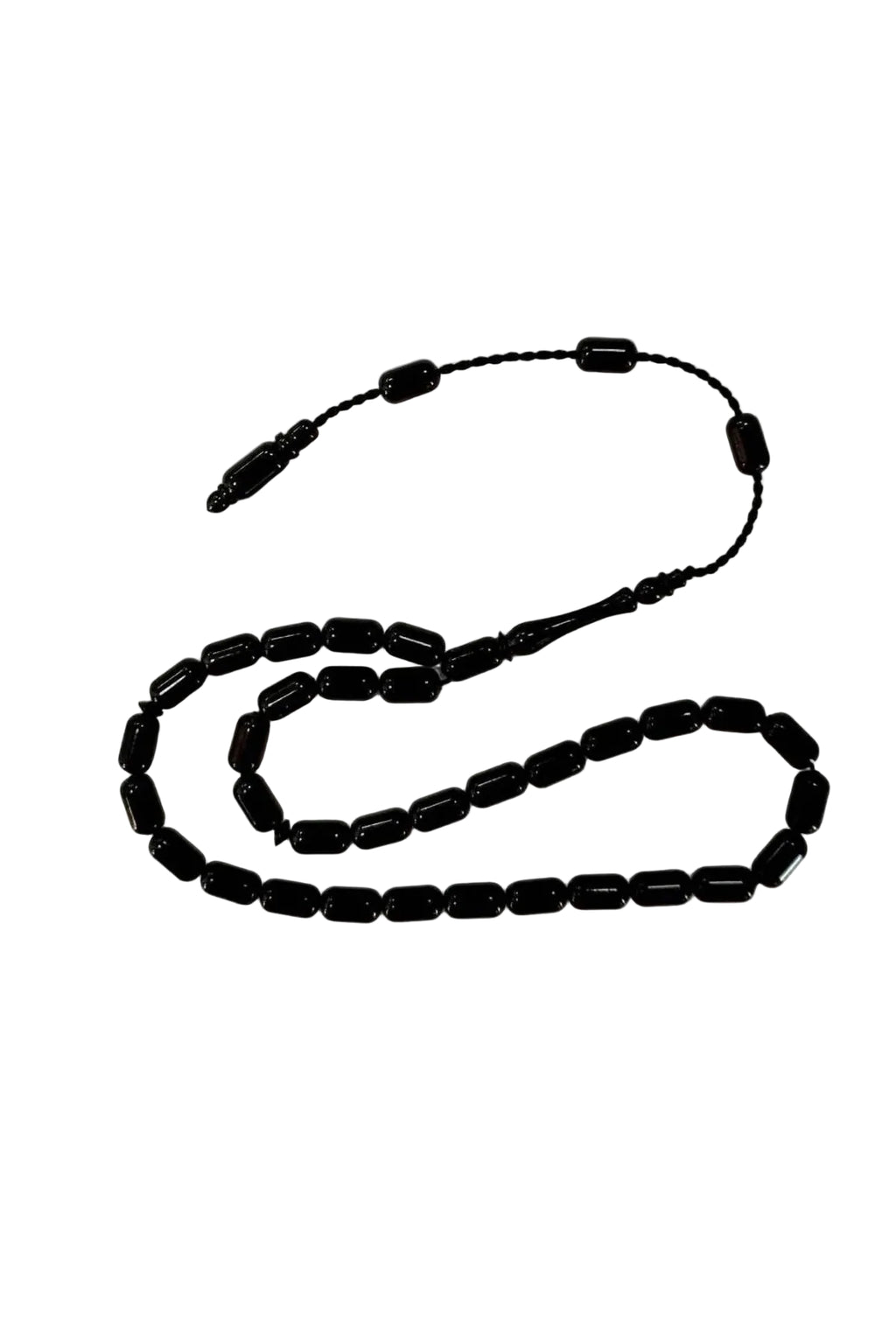 Capsule-Cut Certified Erzurum Oltu Stone Tasbih, 5x9mm
