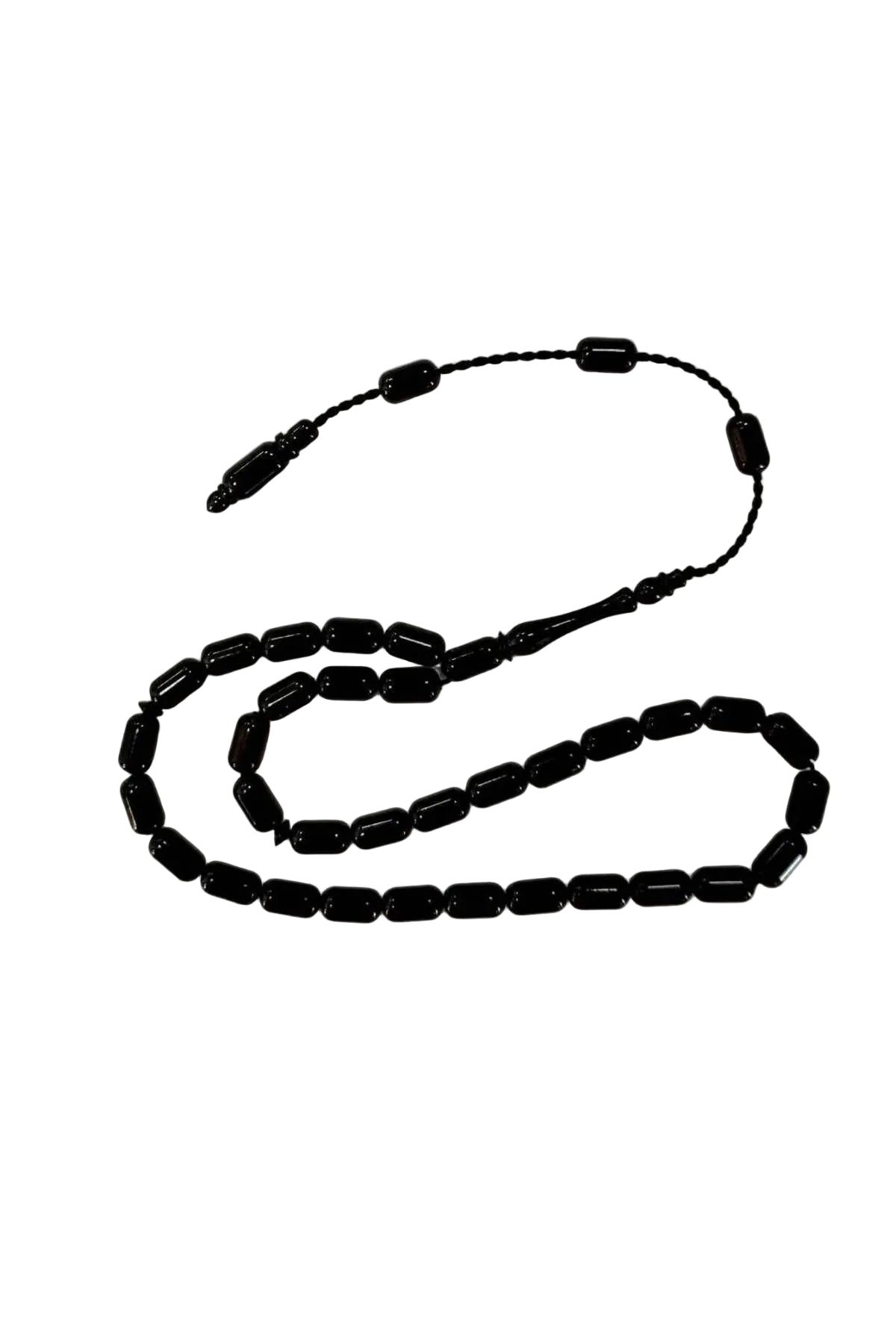Capsule-Cut Certified Erzurum Oltu Stone Tasbih, 5x9mm