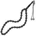 Erzurum Oltu Stone Tasbih with Sterling Silver Inlay & Silver Tassel, 8x11mm