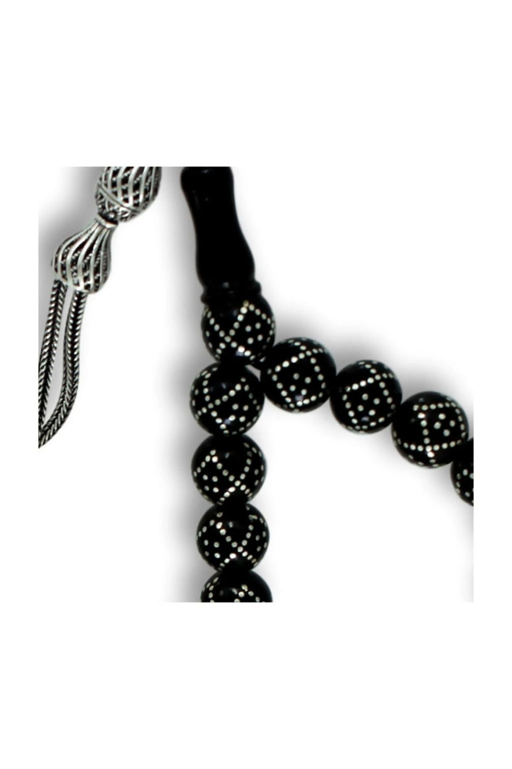 Press Oltu Stone Tasbih with Silver Inlay, 9mm