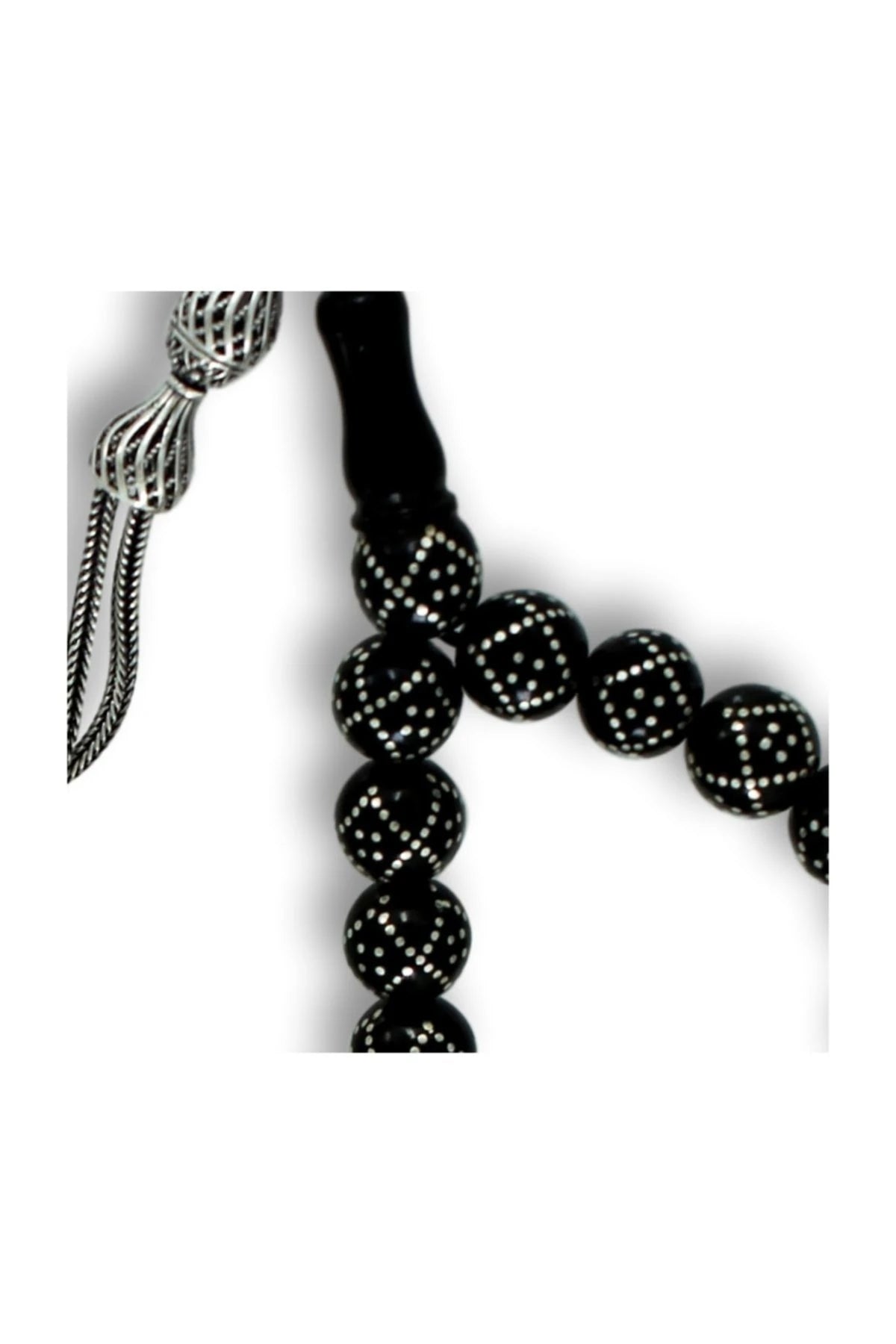 Press Oltu Stone Tasbih with Silver Inlay, 9mm