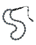 Barley-Cut Certified Erzurum Oltu Stone Tasbih with Turquoise & Silver Inlay, 8x12mm