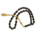 Oval-Cut Press Oltu Stone Tasbih with Brass Melon-Slice Inlay, 7.5x10.5mm