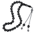 Certified Erzurum Oltu Stone Tasbih with Heavy Silver Inlay & Silver Tassel, 10mm