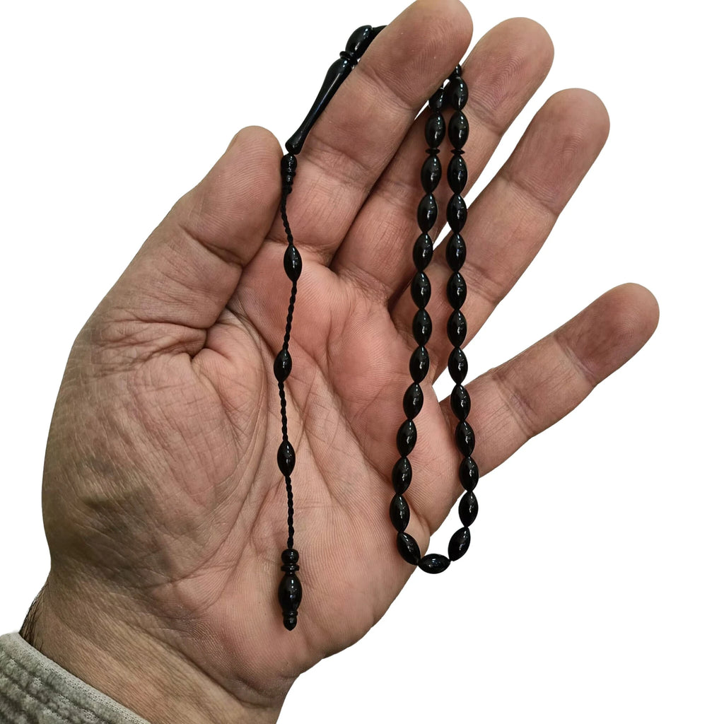 Barley-Cut Certified Erzurum Oltu Stone Tasbih, Plain, 5x9mm