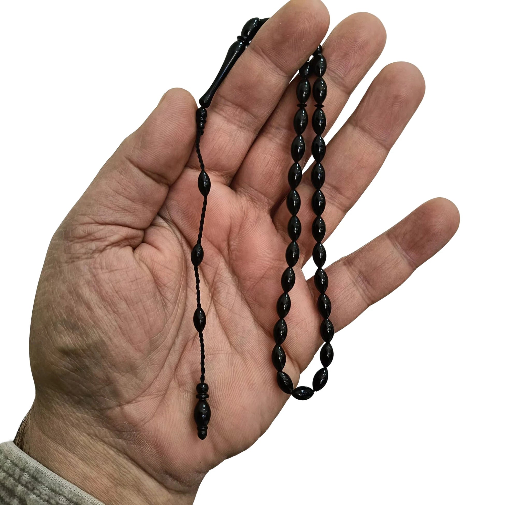 Barley-Cut Certified Erzurum Oltu Stone Tasbih, Plain, 5x9mm