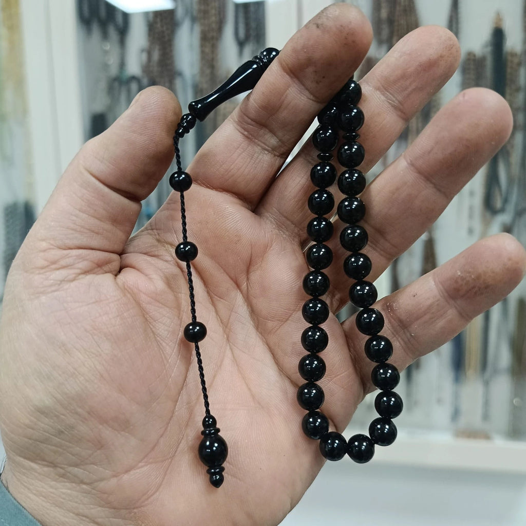 Wrist-Length Certified Erzurum Oltu Stone Tasbih, Plain, Master Craftsmanship, 8mm