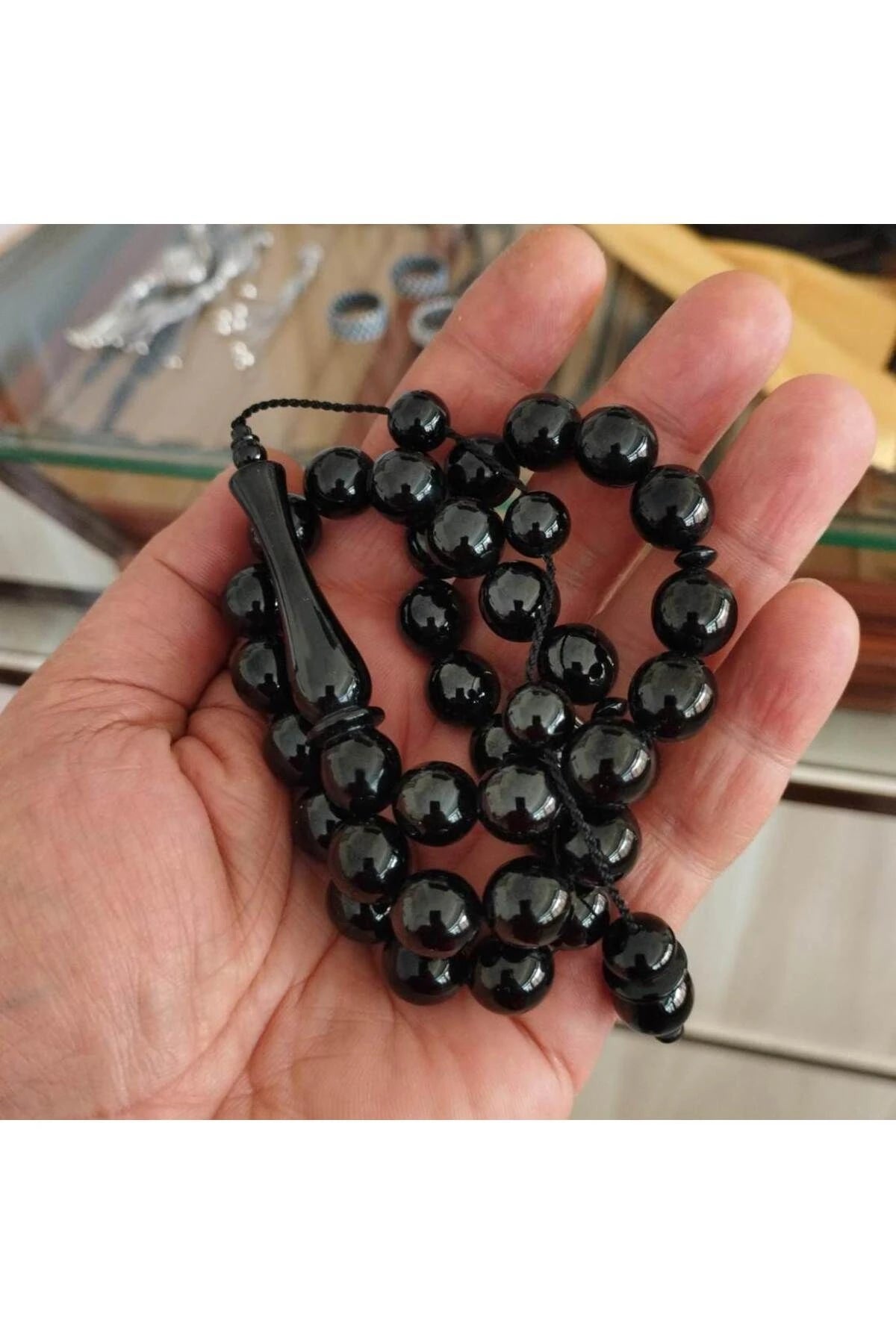 Round-Cut Certified Erzurum Oltu Stone Tasbih, 12mm