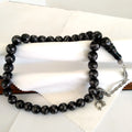 Press Oltu Stone Tasbih with Heavy Silver Inlay, Tarnish-Resistant Tassel, 9mm