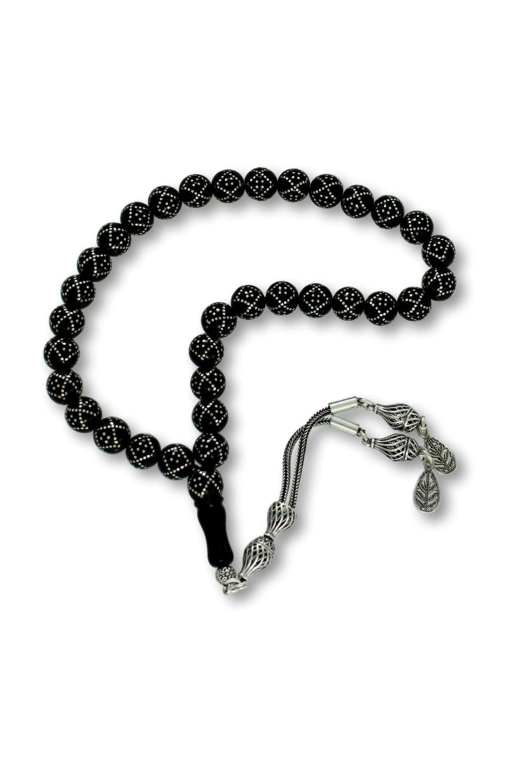 Press Oltu Stone Tasbih with Silver Inlay, 9mm