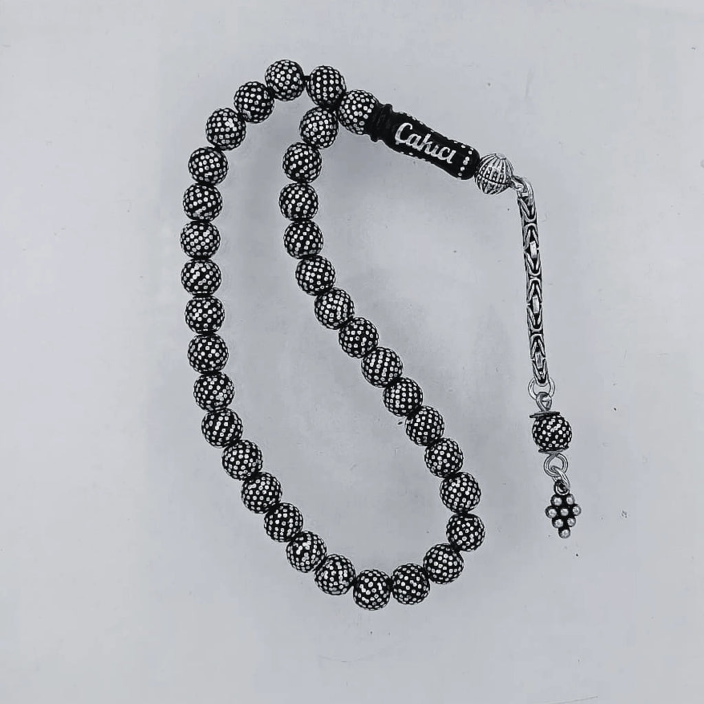 Mini Press Oltu Stone Tasbih with Silver Inlay, 6mm