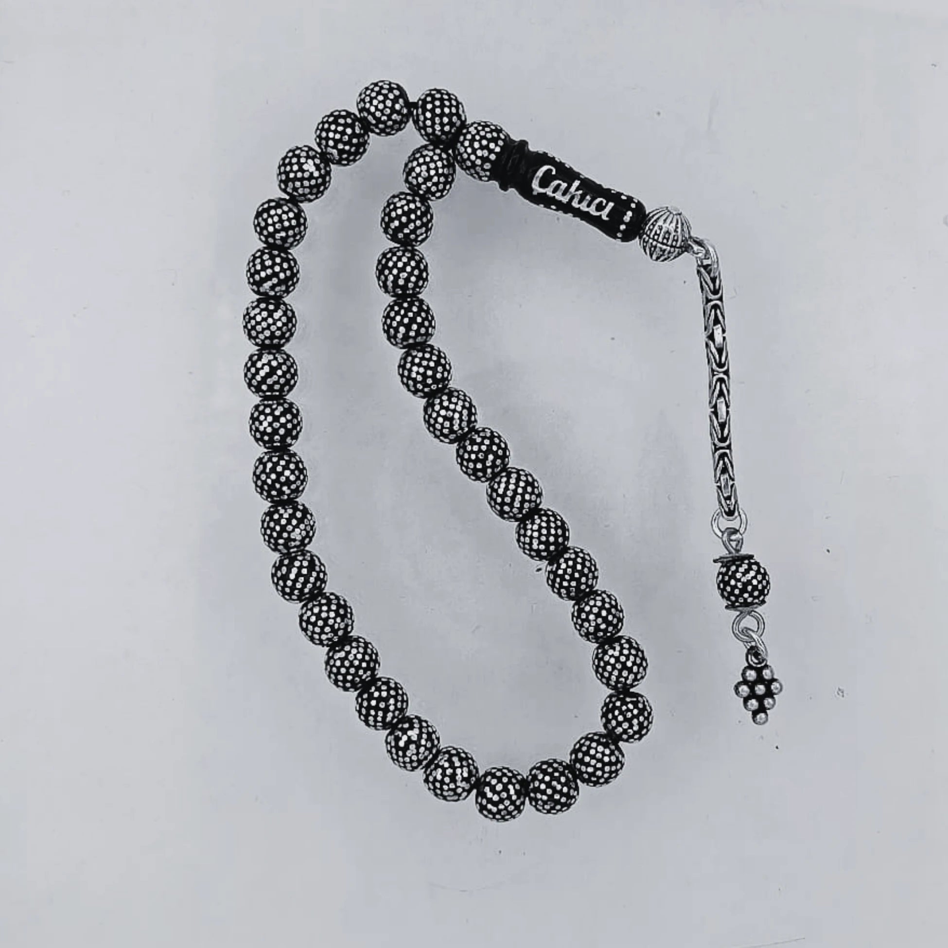 Mini Press Oltu Stone Tasbih with Silver Inlay, 6mm