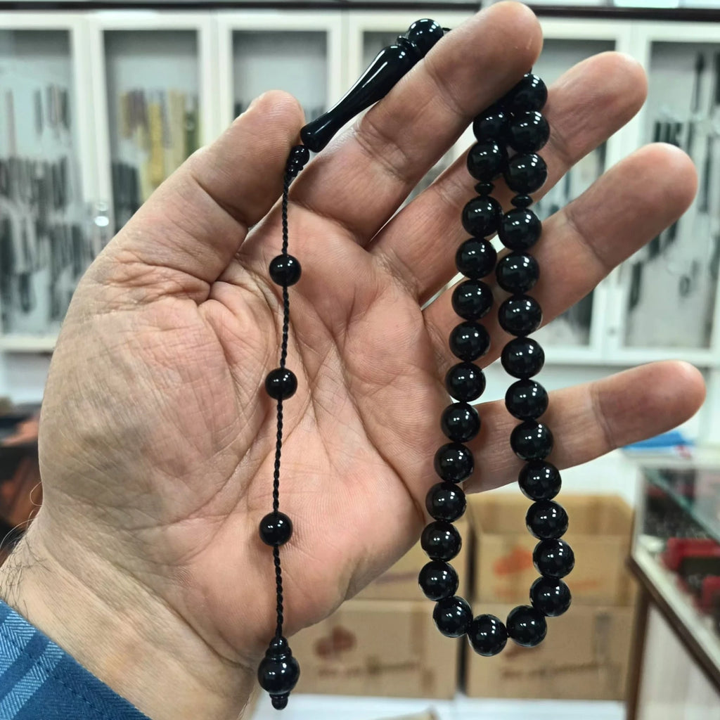 Round-Cut Certified Erzurum Oltu Stone Tasbih, 10mm, Master Craftsmanship