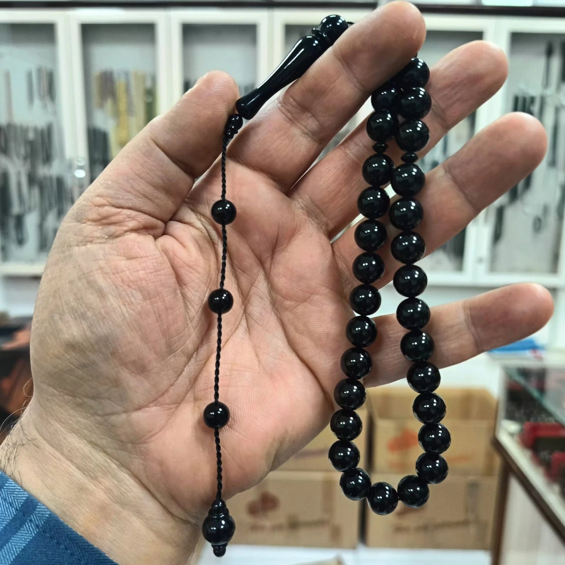 Round-Cut Certified Erzurum Oltu Stone Tasbih, 10mm, Master Craftsmanship