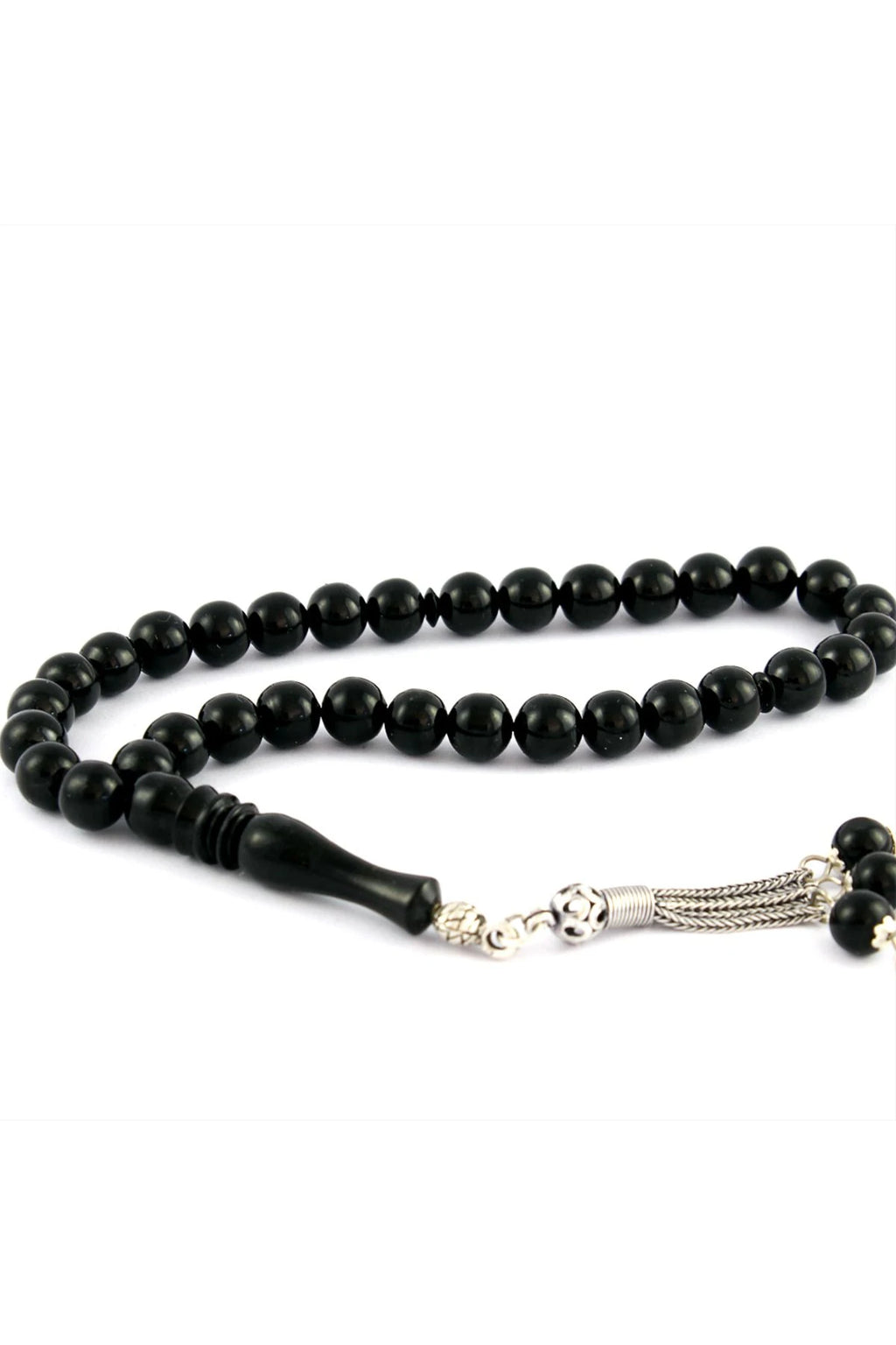 Certified Erzurum Oltu Stone Tasbih, Plain, with Sterling Silver Tassel, 8mm