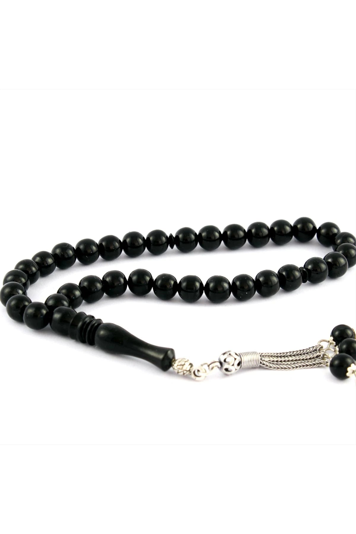 Certified Erzurum Oltu Stone Tasbih, Plain, with Sterling Silver Tassel, 8mm