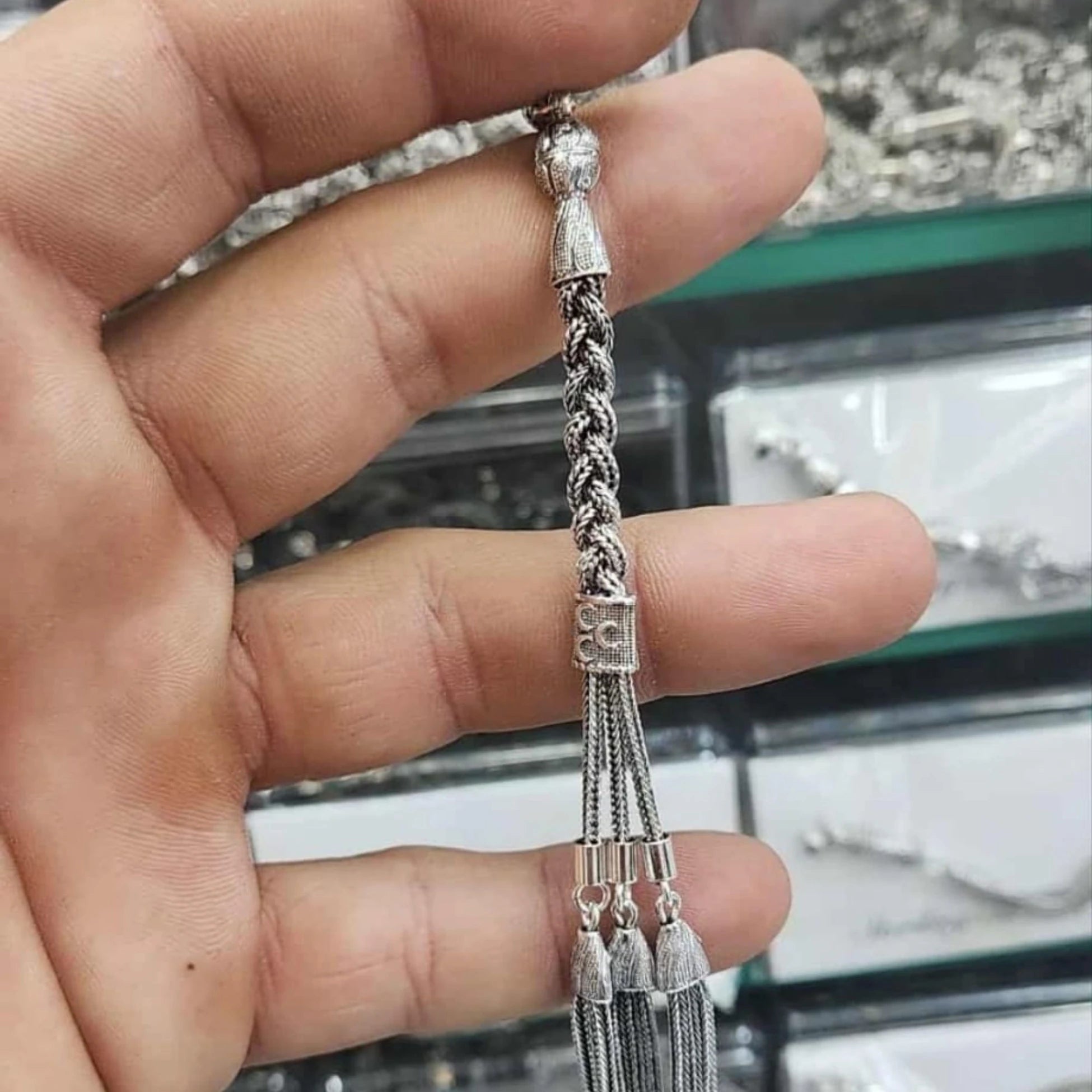 Sterling Silver Tassel, Star-and-Crescent Woven Pattern