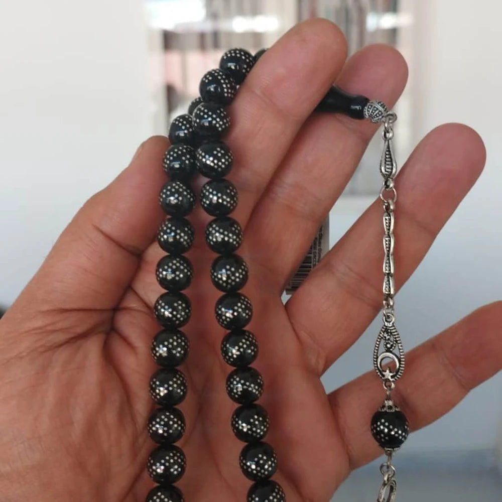 silver inlay prayer beads