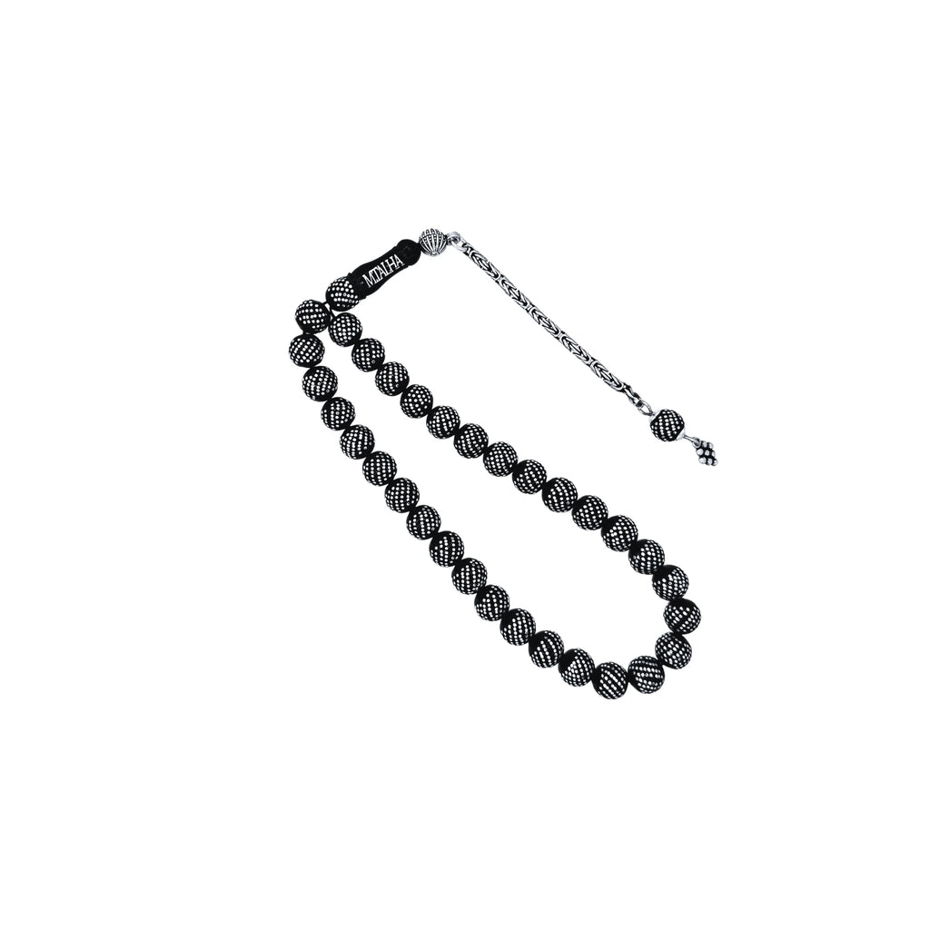 Mini Erzurum Oltu Stone Tasbih with Heavy Silver Inlay, 6mm