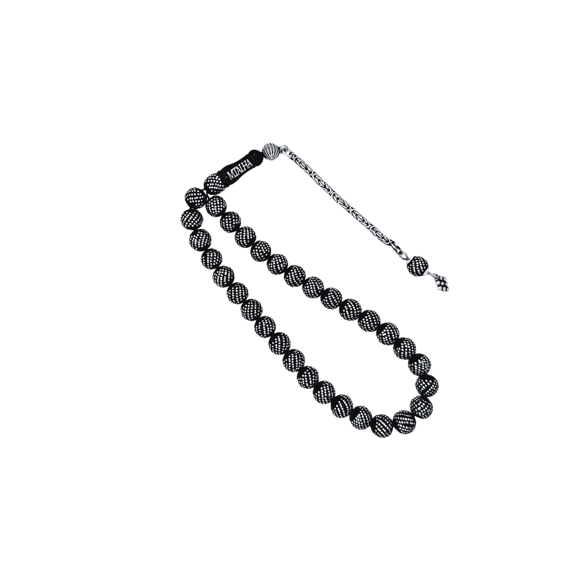 Mini Erzurum Oltu Stone Tasbih with Heavy Silver Inlay, 6mm