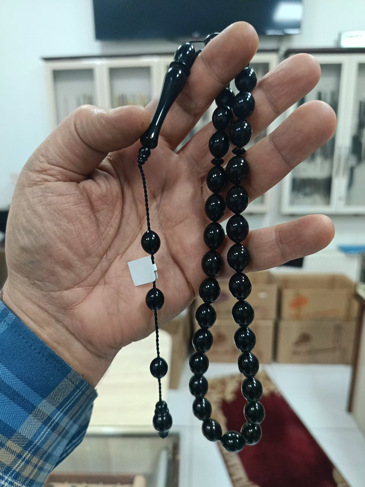 Barley-Cut Certified Erzurum Oltu Stone Tasbih, Master Craftsmanship, 10.5x14mm