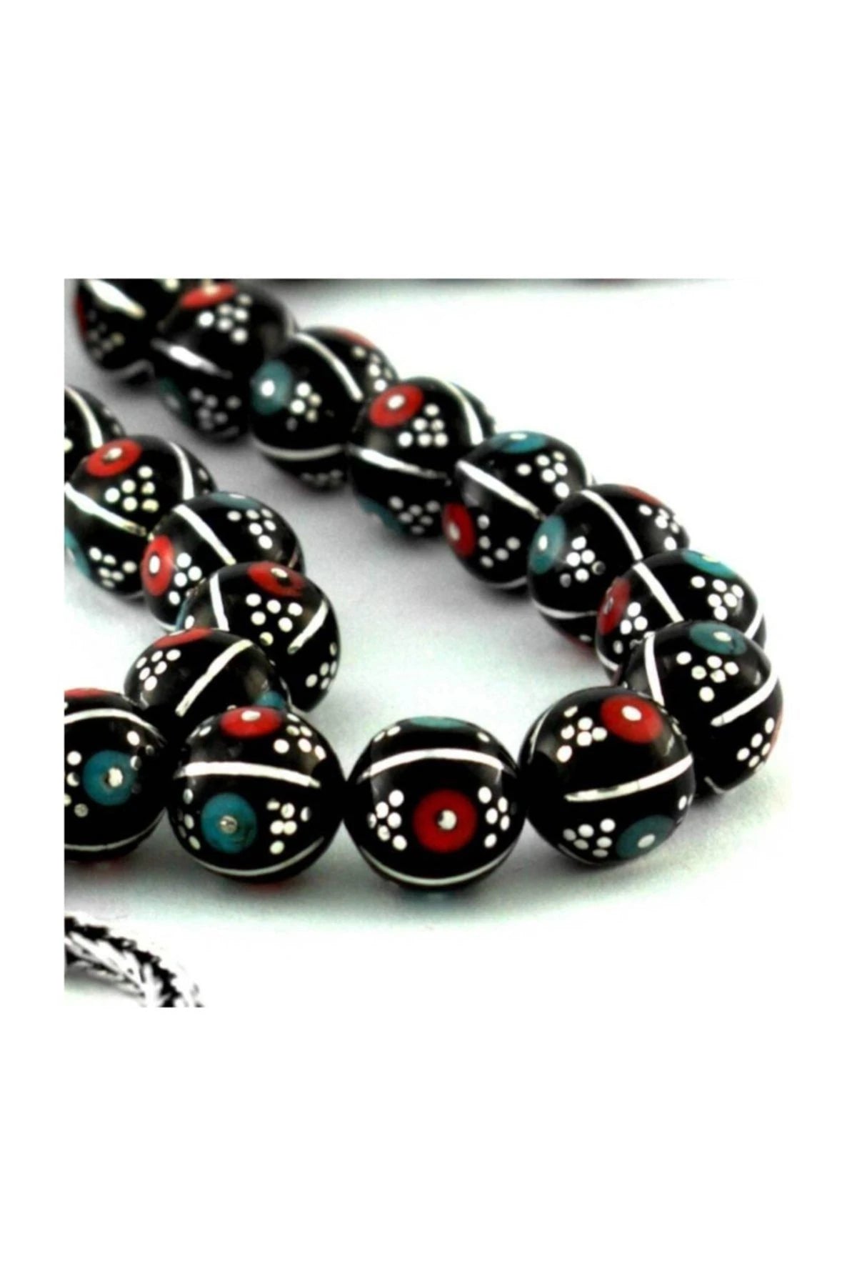 Certified Erzurum Oltu Stone Tasbih with Turquoise, Coral & Sterling Silver Inlay