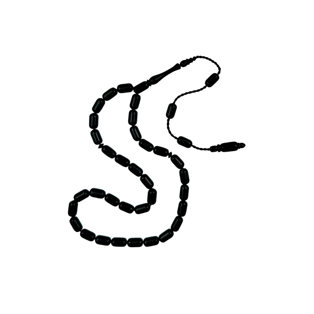 Capsule-Cut Certified Erzurum Oltu Stone Tasbih, Collector's Series, 5x9mm