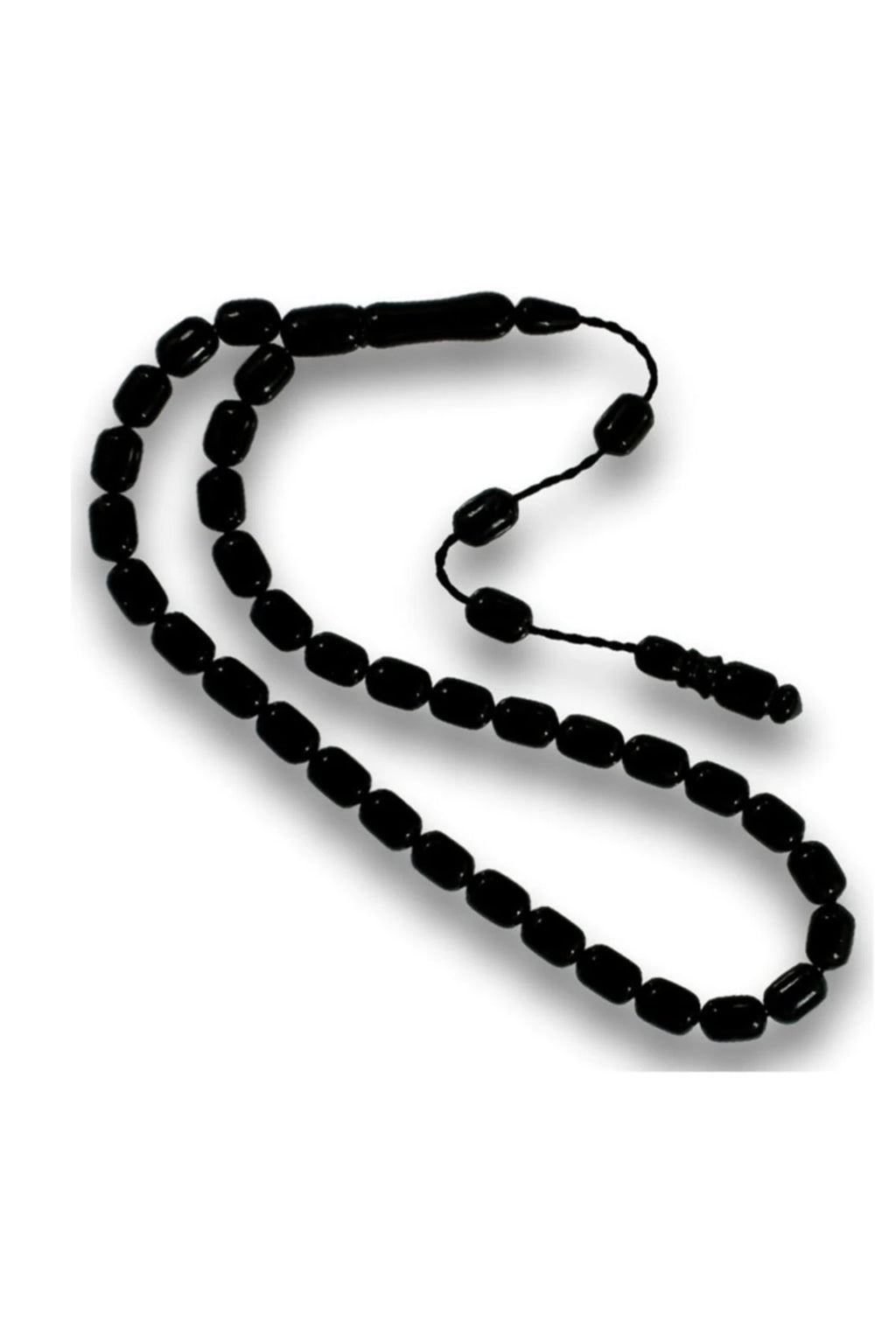 Capsule-Cut Erzurum Oltu Stone Tasbih, Plain, with Adjustable Clasp, 7x11mm