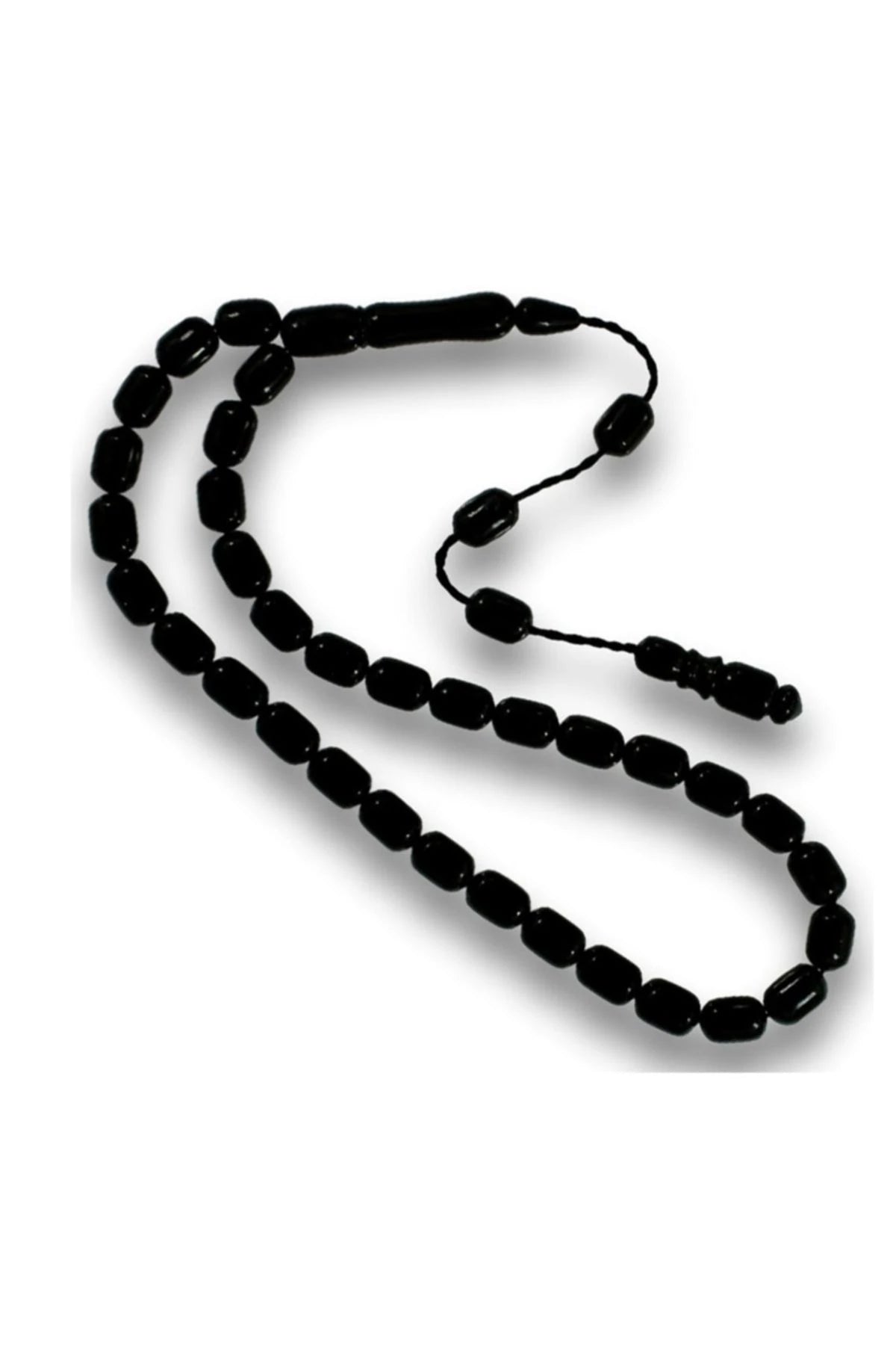 Capsule-Cut Erzurum Oltu Stone Tasbih, Plain, with Adjustable Clasp, 7x11mm