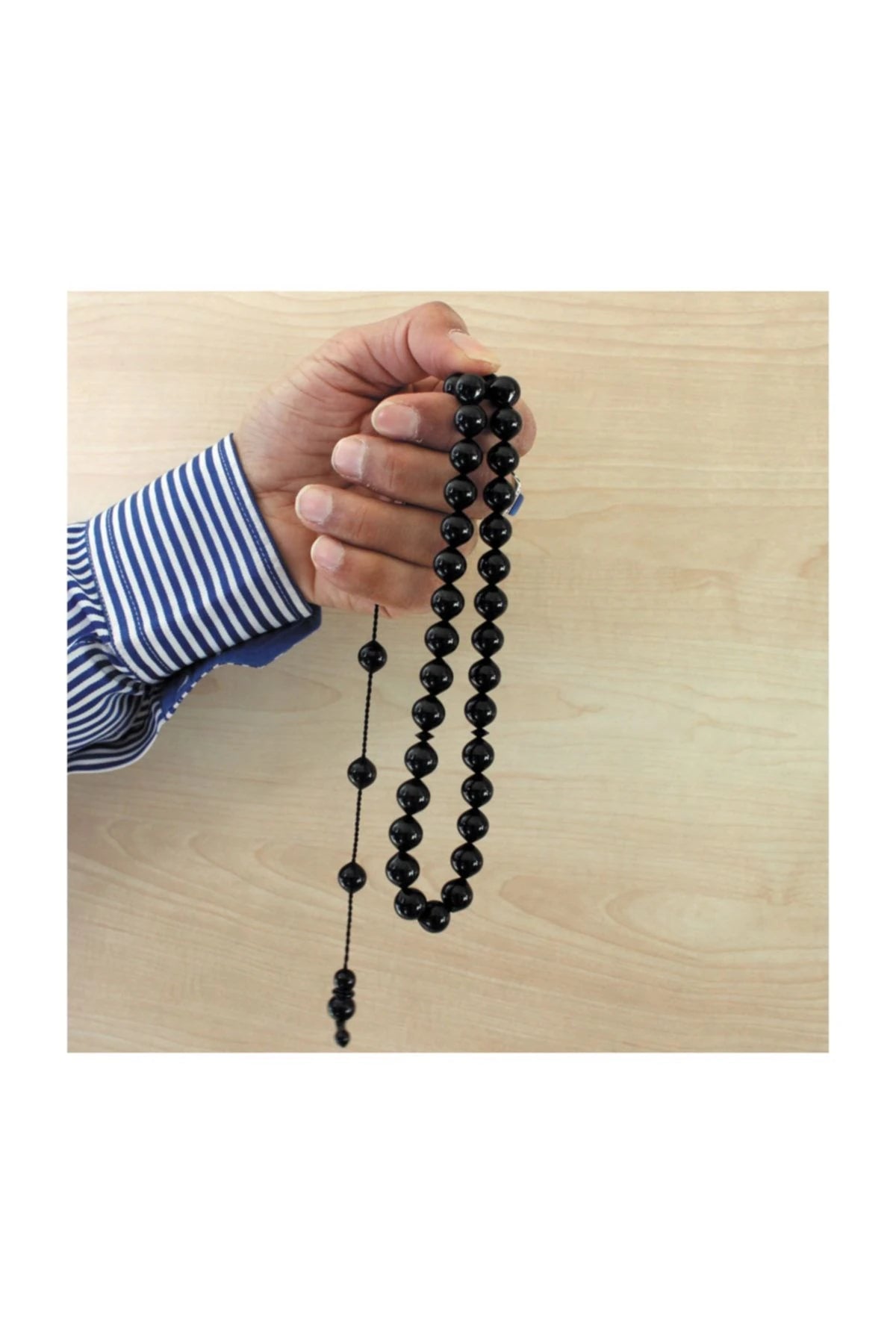 Turnip-Cut Erzurum Oltu Stone Tasbih, 10x11mm, with Adjustable Clasp