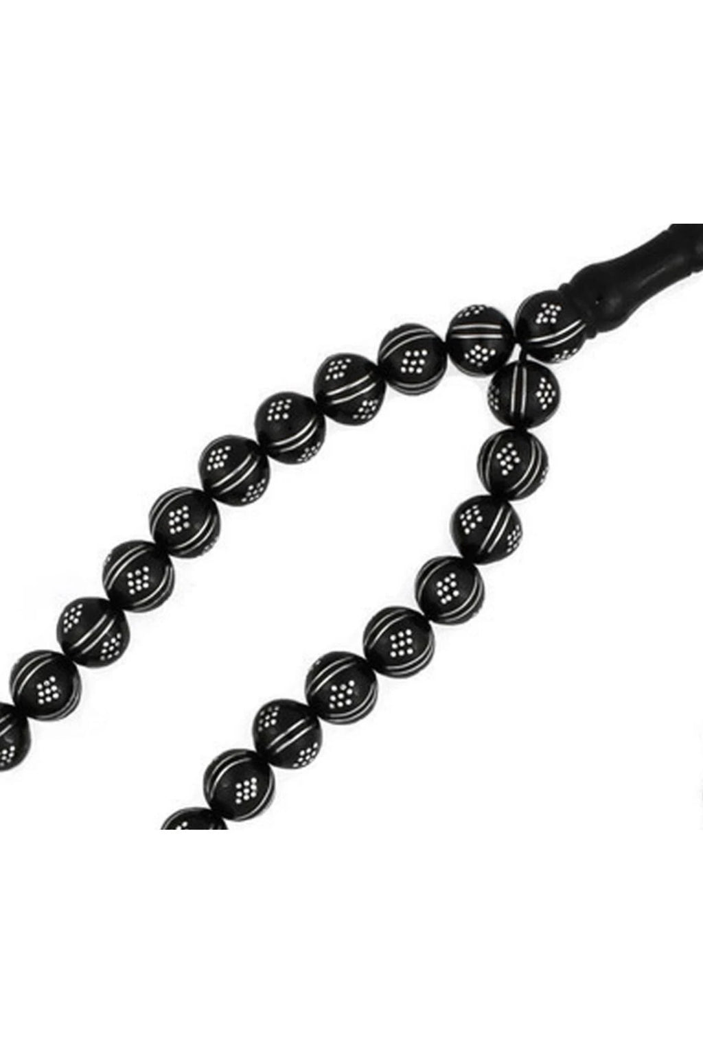 Certified Erzurum Oltu Stone Tasbih with Sterling Silver Inlay, 9mm