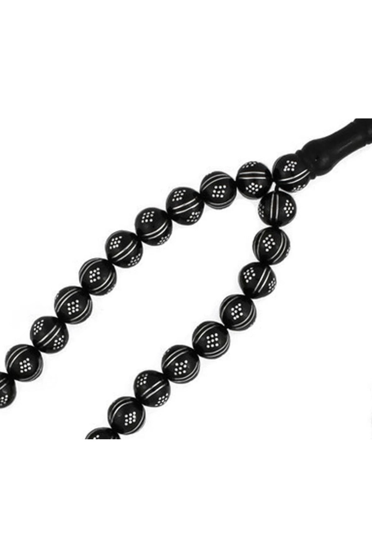 Certified Erzurum Oltu Stone Tasbih with Sterling Silver Inlay, 9mm