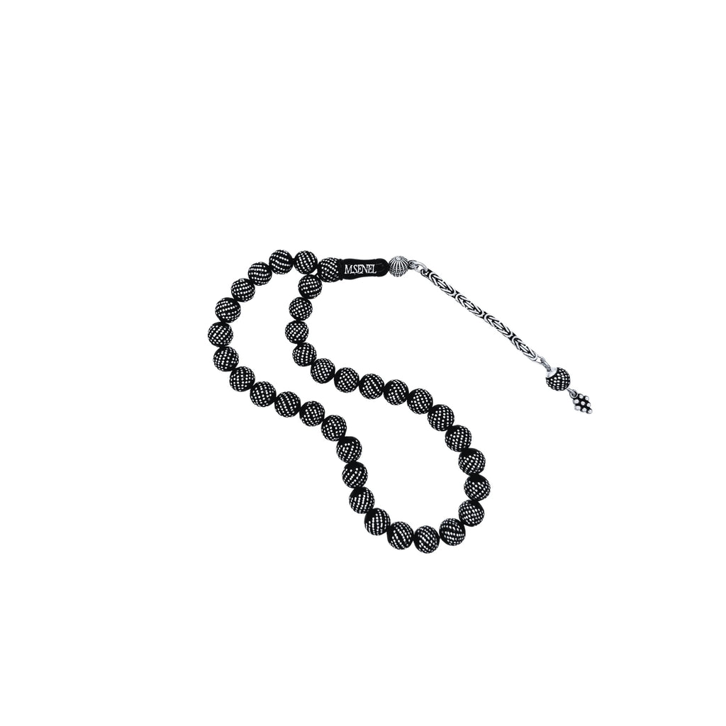 Mini Erzurum Oltu Stone Tasbih with Heavy Silver Inlay, 6mm