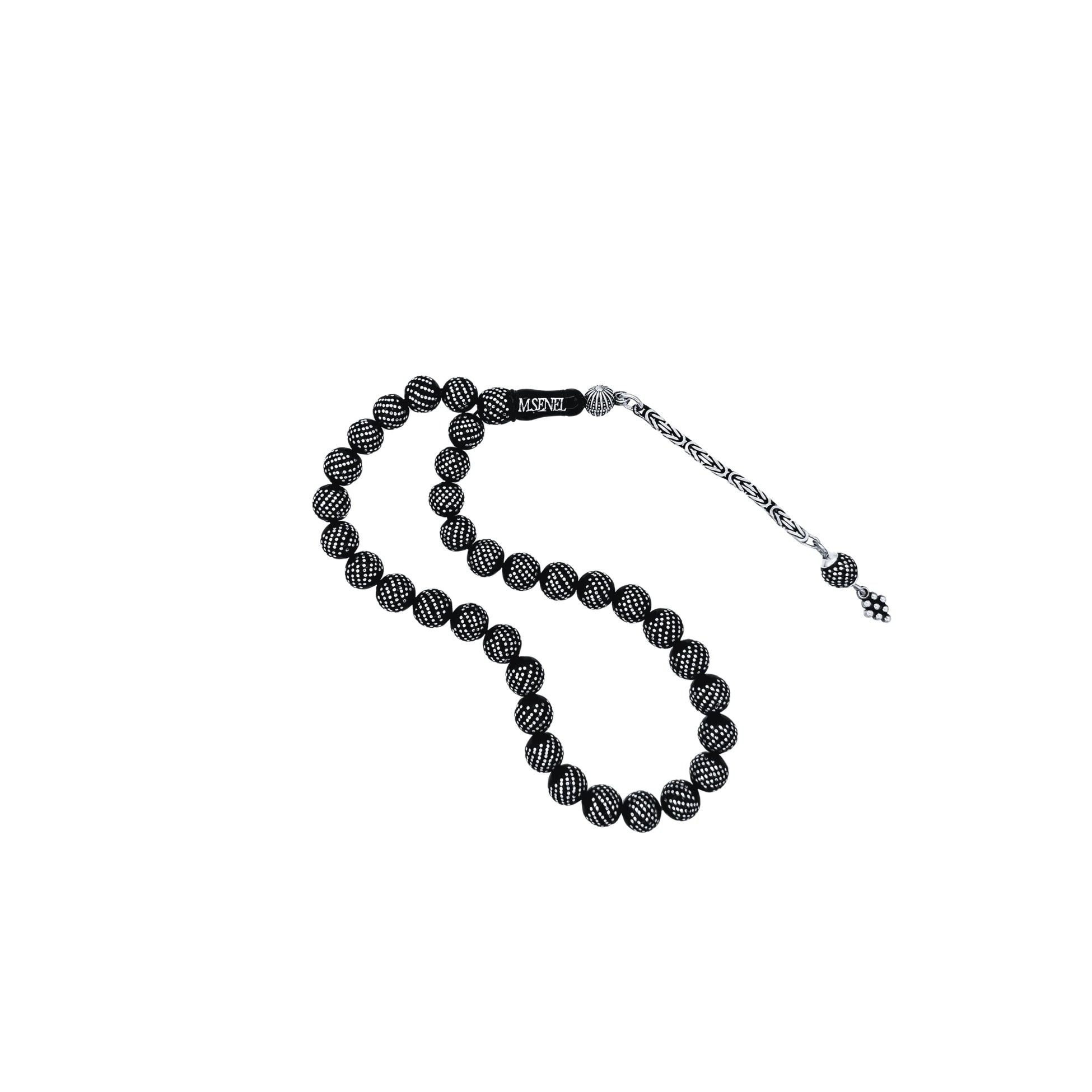 Mini Erzurum Oltu Stone Tasbih with Heavy Silver Inlay, 6mm